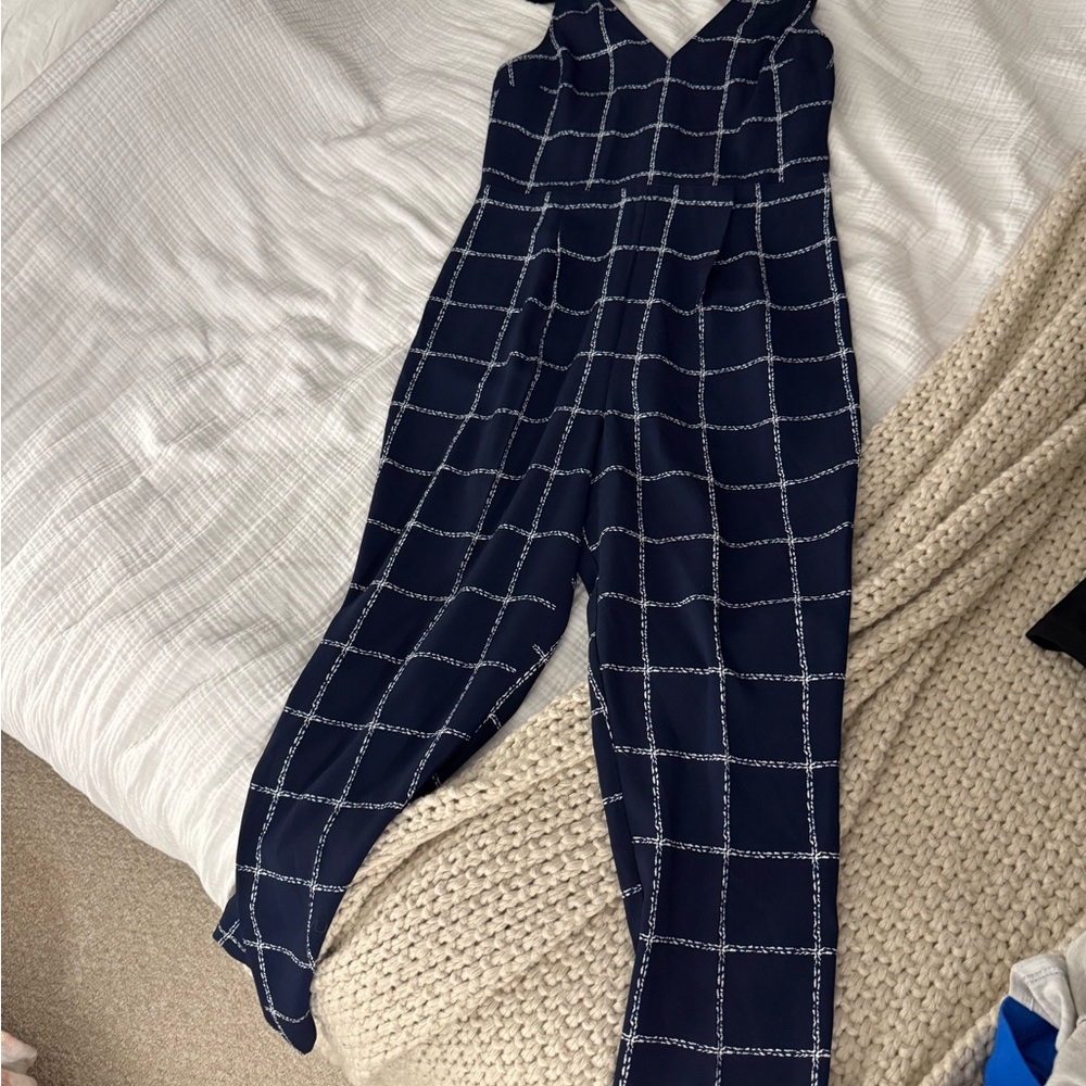 Express Navy Grid Pattern Jumpsuit